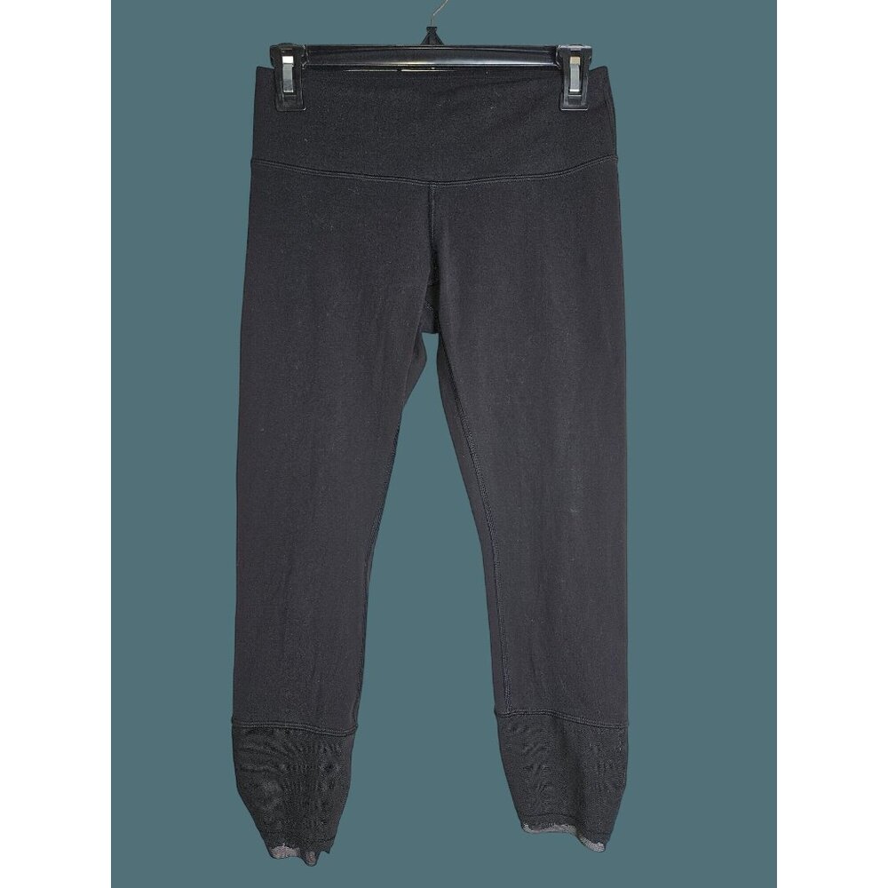 Lululemon Athletica Black Mesh Hem Cropped Leggings Womens Size 6 Yoga Running